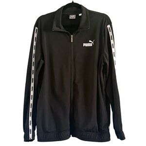 Puma Black Track Jacket with White Logo Tape Medium
